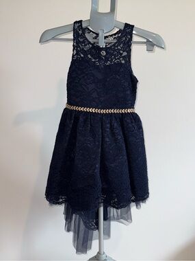 Bonnie Jean Girls Navy Blue Lace High Low Party Dress Size 8